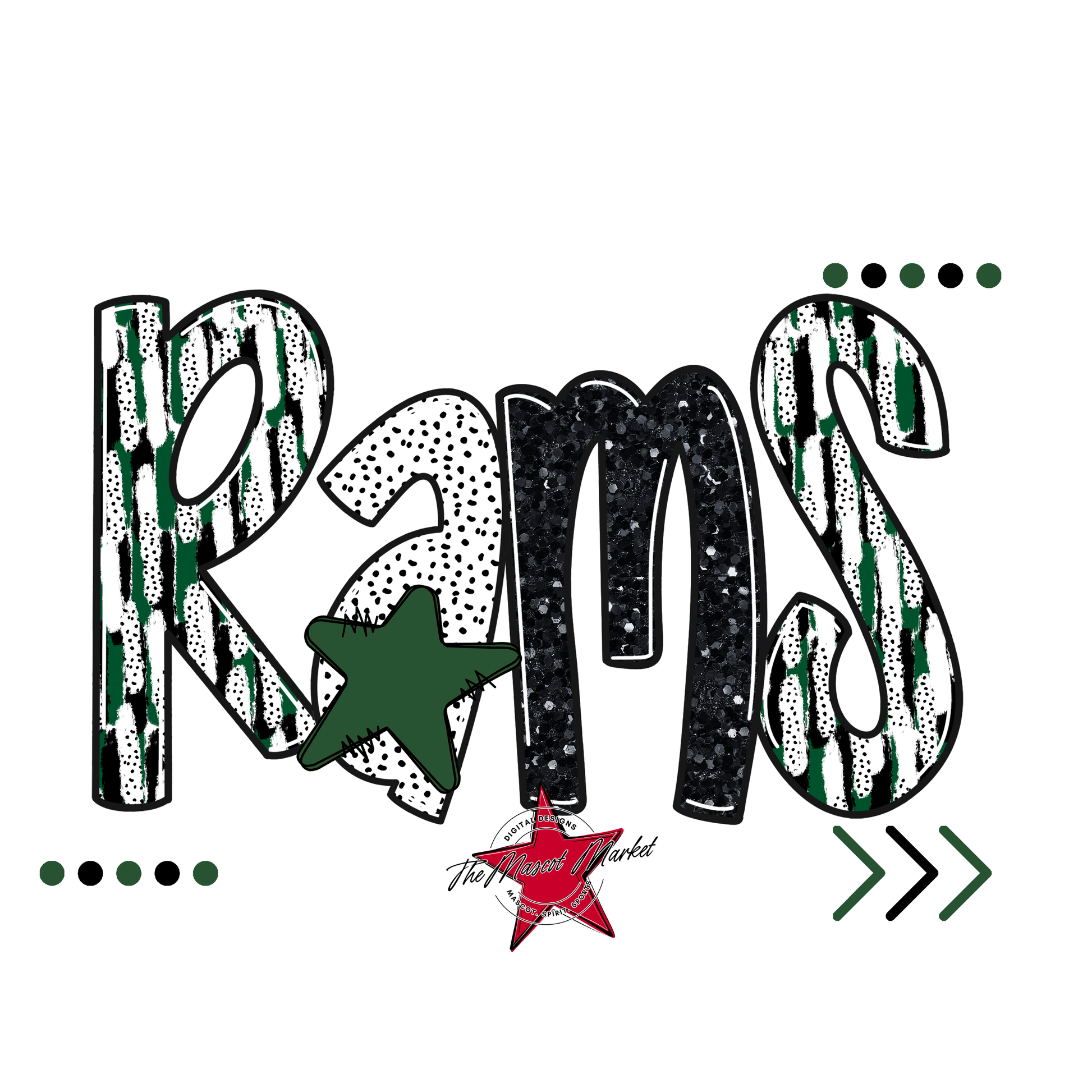 Rams Brushstroke Alpha w Arrows-Green