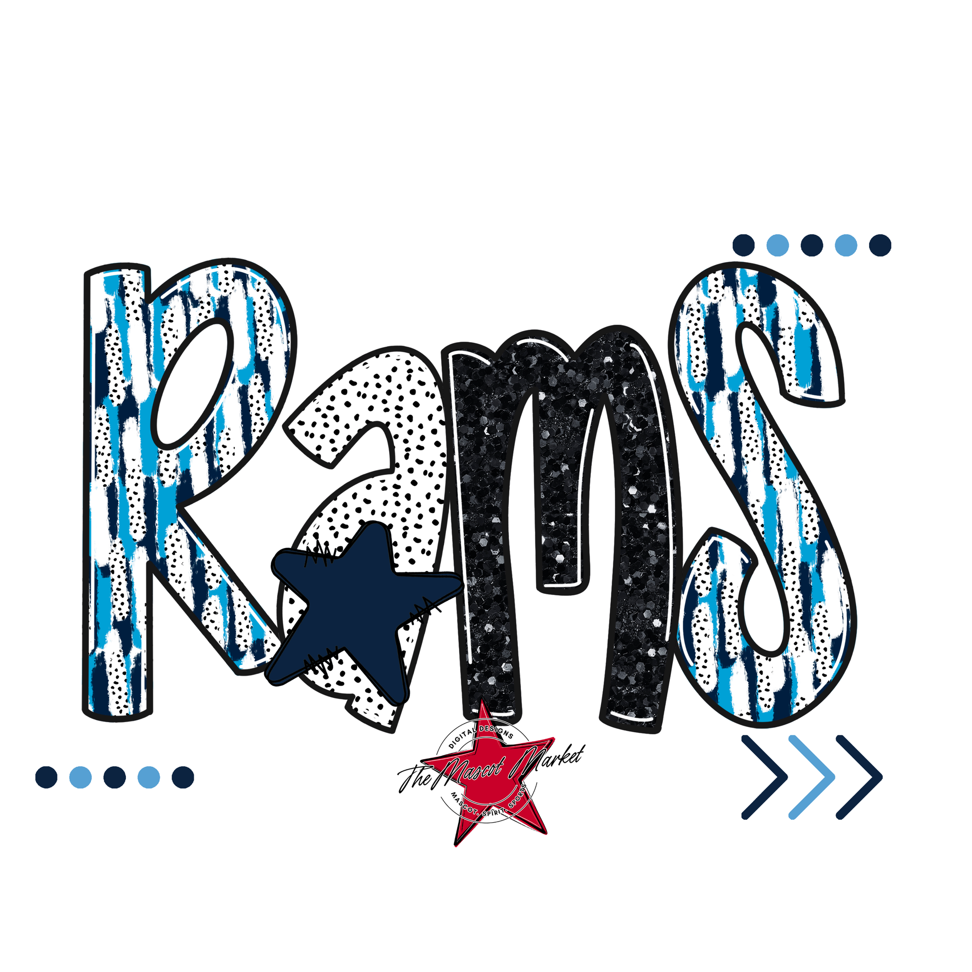 Rams Brushstroke Alpha w Arrows-Navy-Carolina Blue