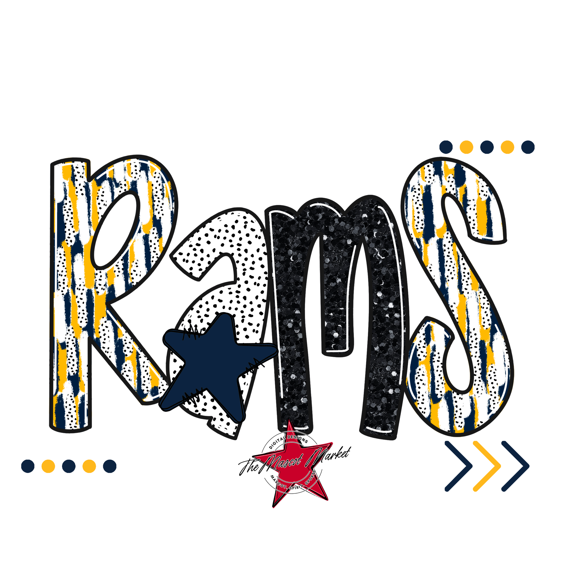 Rams Brushstroke Alpha w Arrows-Navy-Yellow