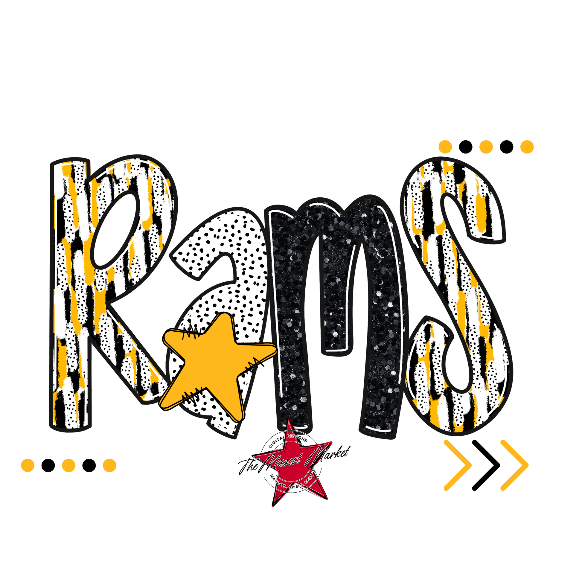 Rams Brushstroke Alpha w Arrows-Red-Yellow