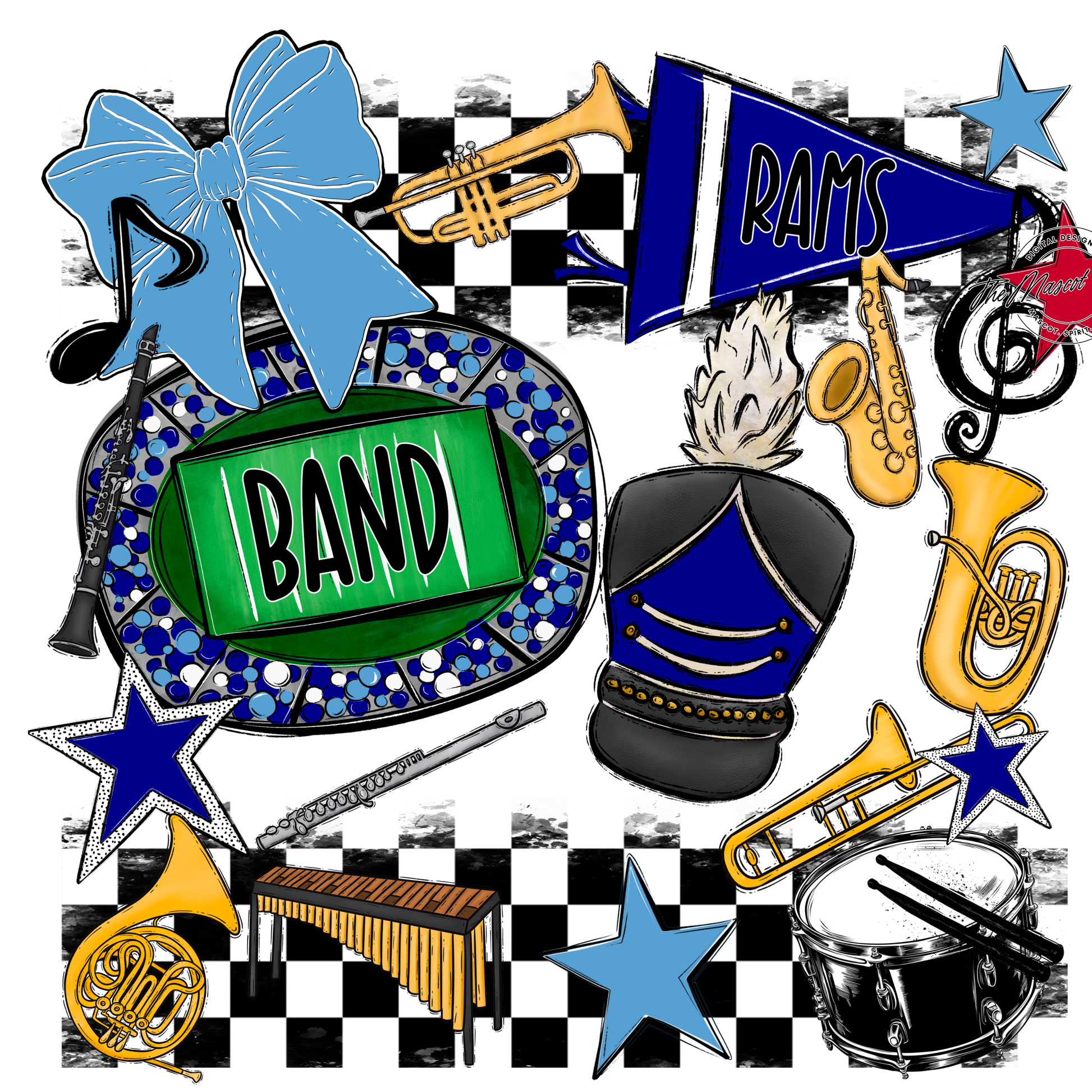 Rams Checkers Band Spirit Design-Blue-Carolina Blue