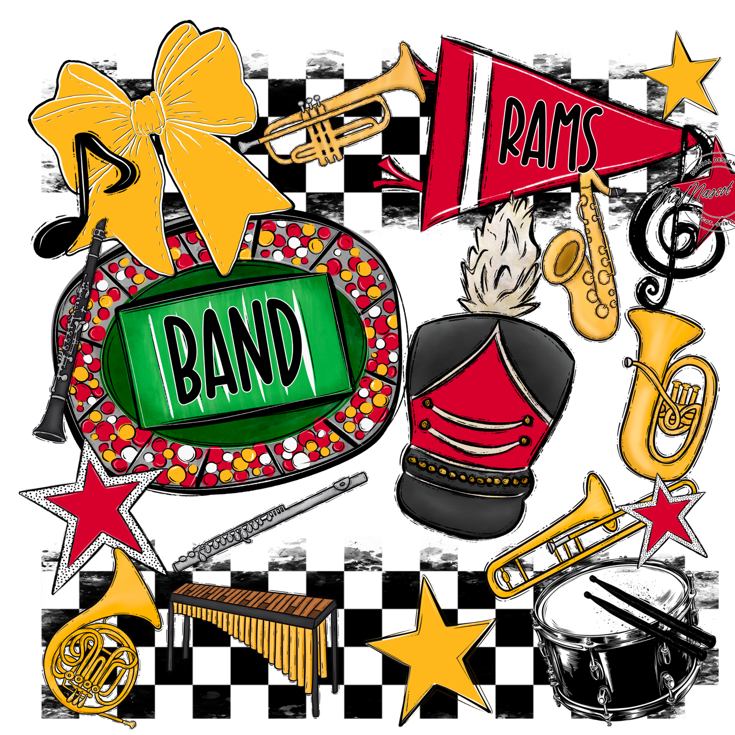 Rams Checkers Band Spirit Design-Red-Yellow