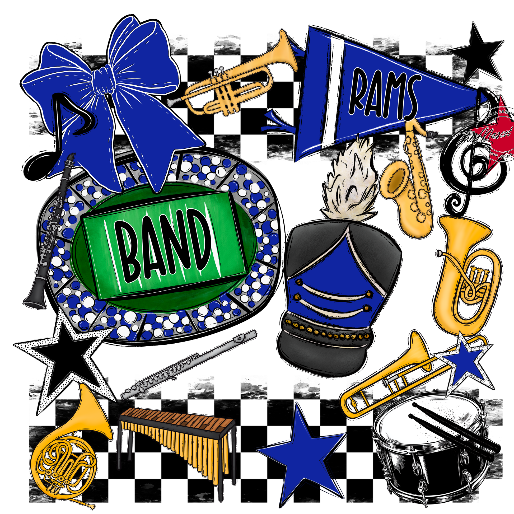 Rams Checkers Band Spirit Design-Royal Blue