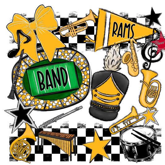 Rams Checkers Band Spirit Design-Yellow