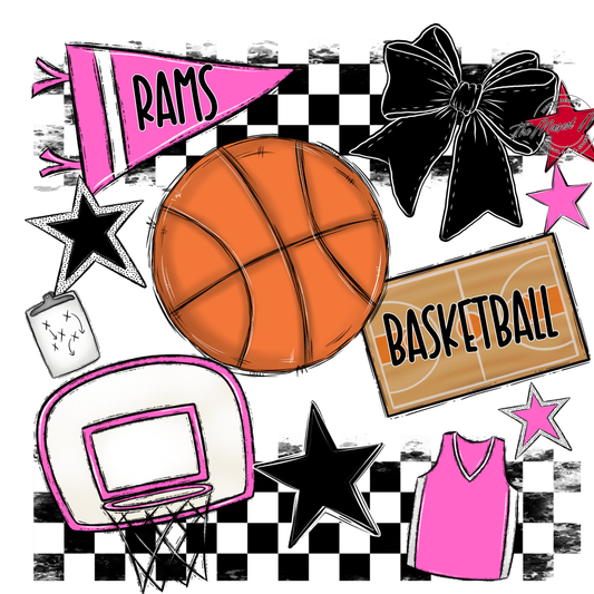 Rams Checkers Basketball Spirit Design-Baby Pink