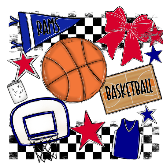 Rams Checkers Basketball Spirit Design-Blue-Red