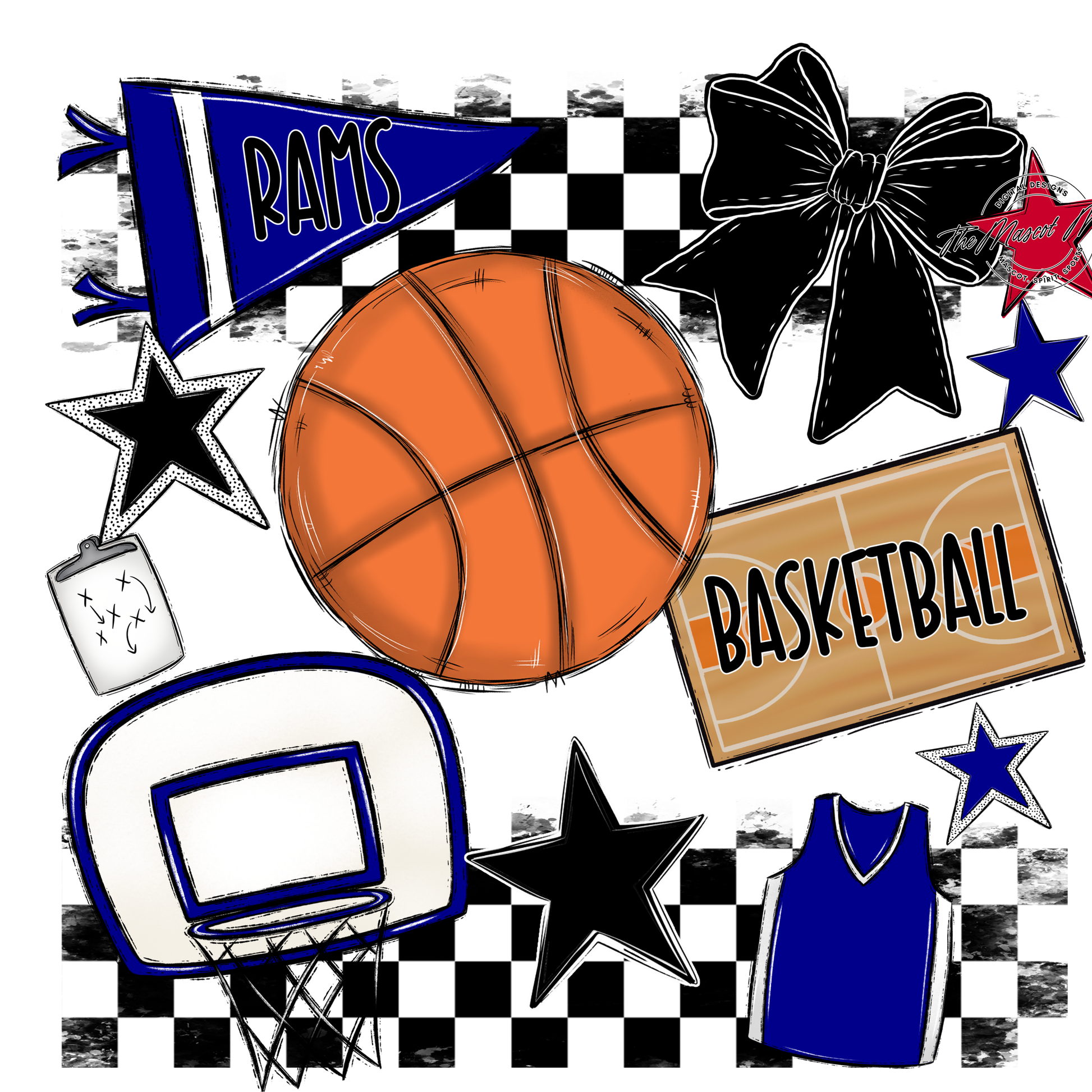 Rams Checkers Basketball Spirit Design-Blue