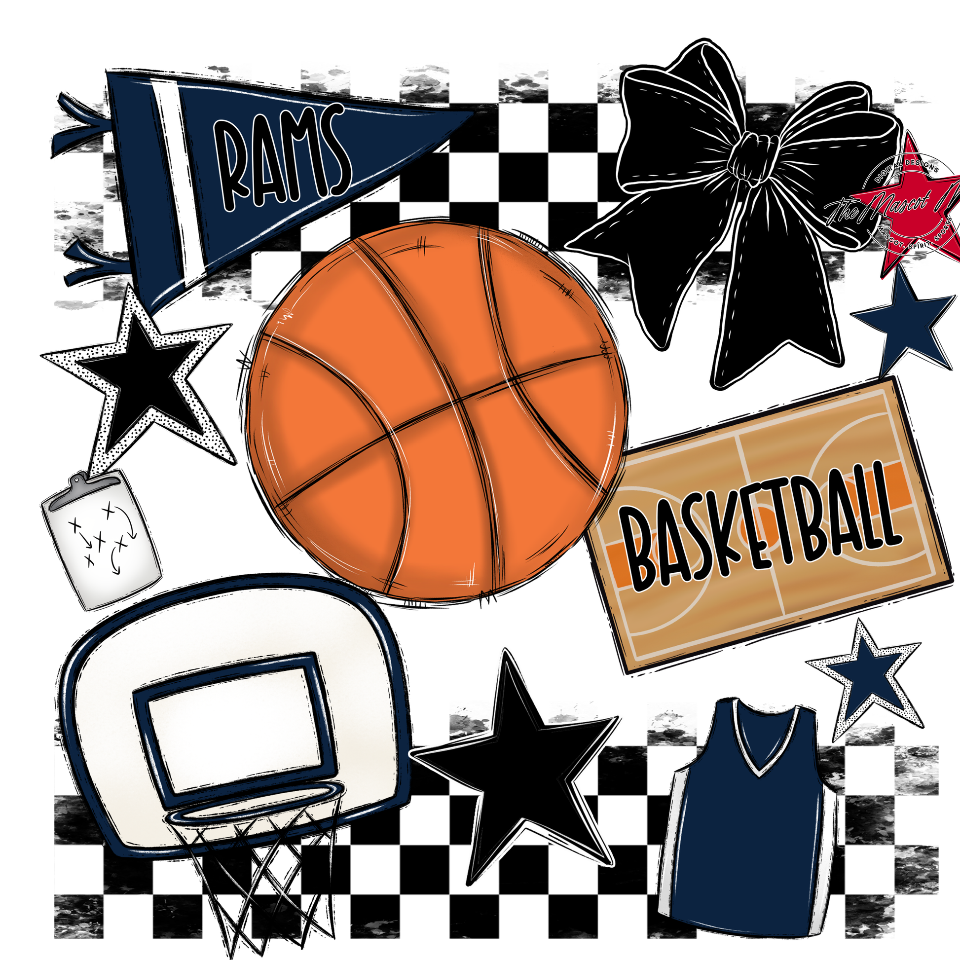 Rams Checkers Basketball Spirit Design-Navy