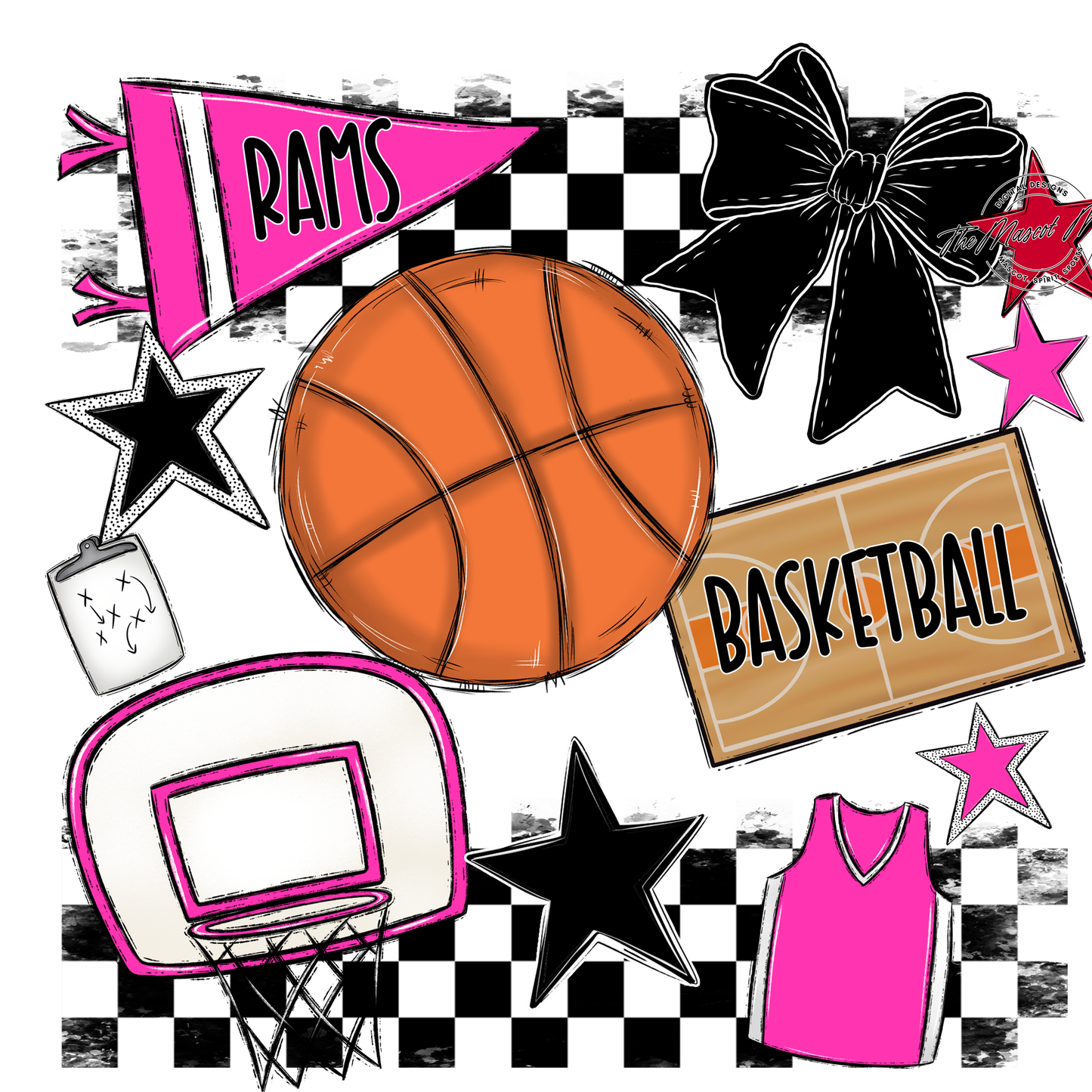 Rams Checkers Basketball Spirit Design-Pink