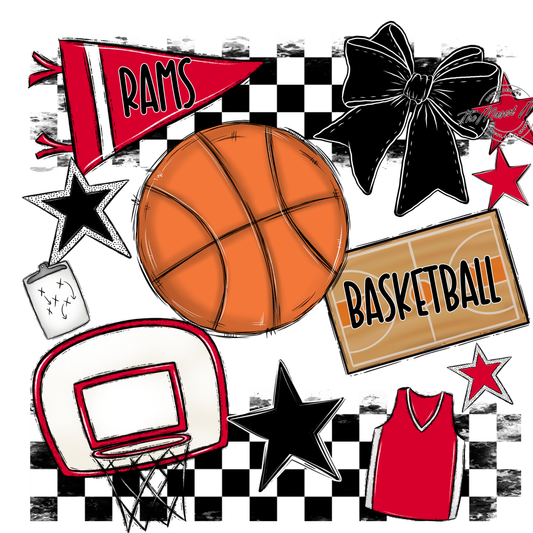 Rams Checkers Basketball Spirit Design-Red