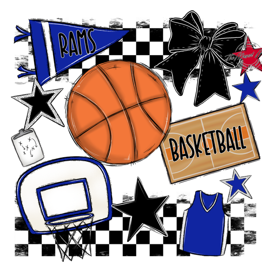 Rams Checkers Basketball Spirit Design-Royal Blue