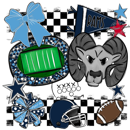 Rams Checkers Mascot Spirit Design-Navy-Carolina Blue