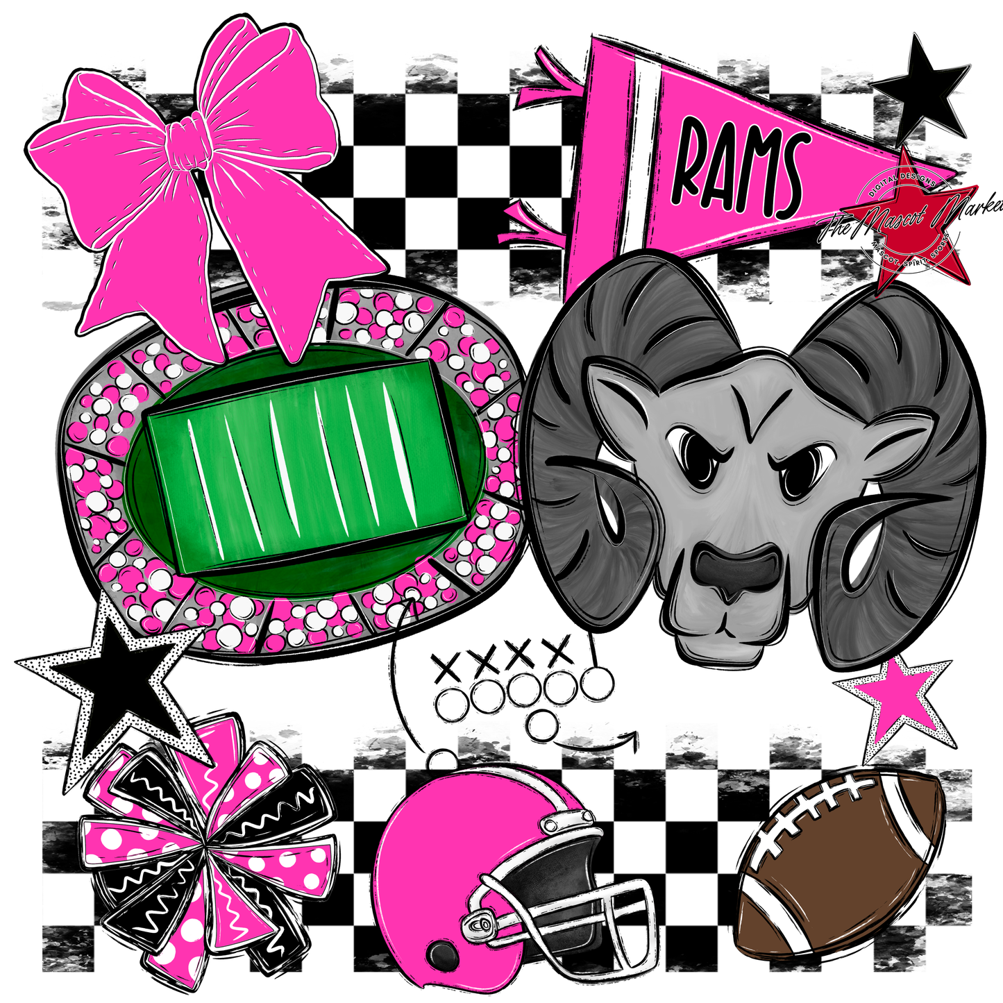 Rams Checkers Mascot Spirit Design-Pink
