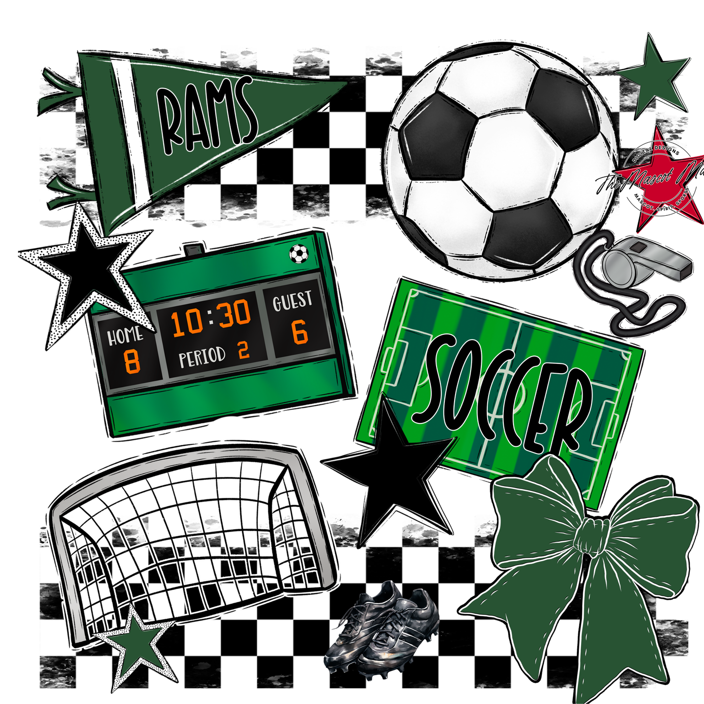 Rams Checkers Soccer Spirit Design-Green