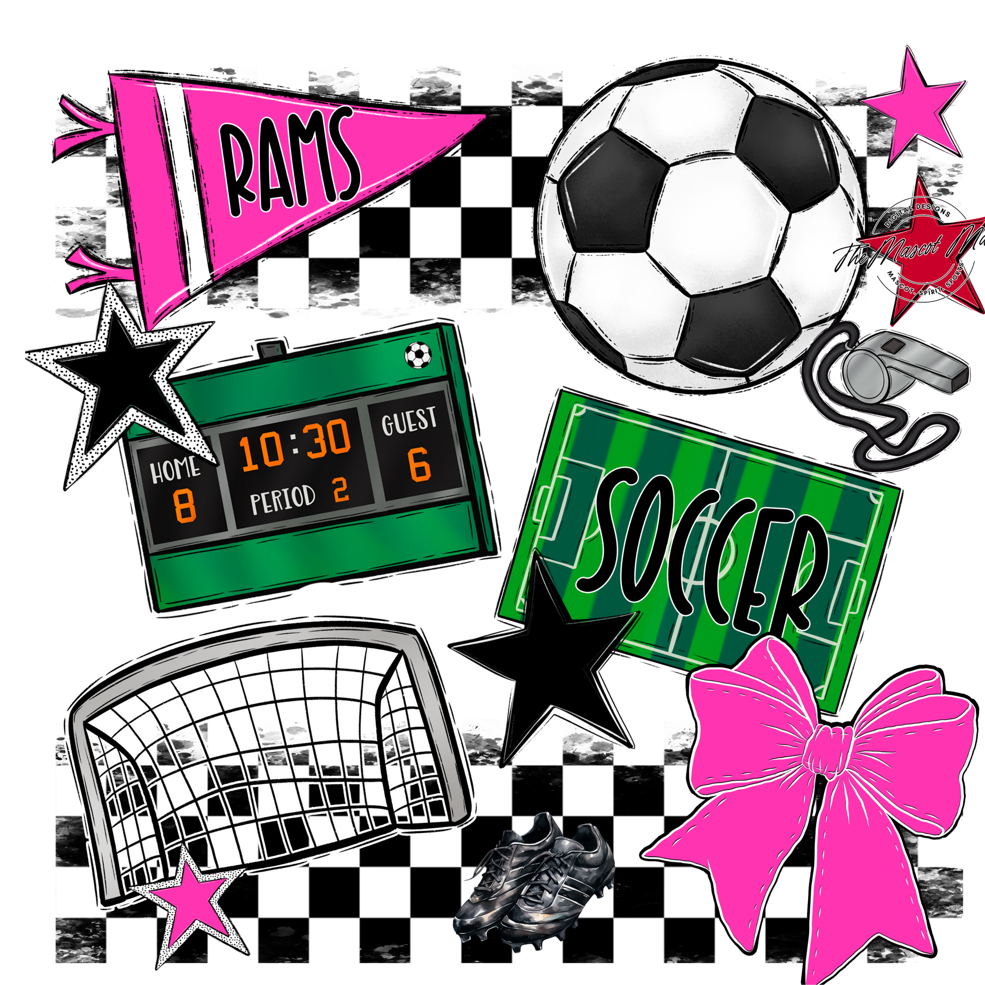 Rams Checkers Soccer Spirit Design-Pink