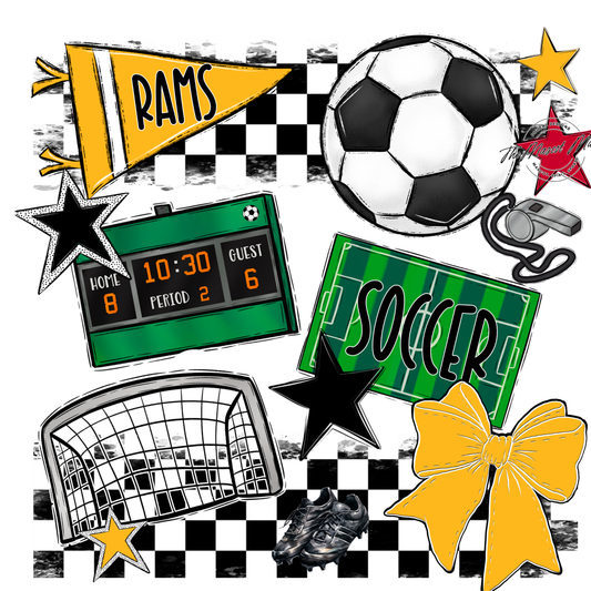Rams Checkers Soccer Spirit Design-Yellow