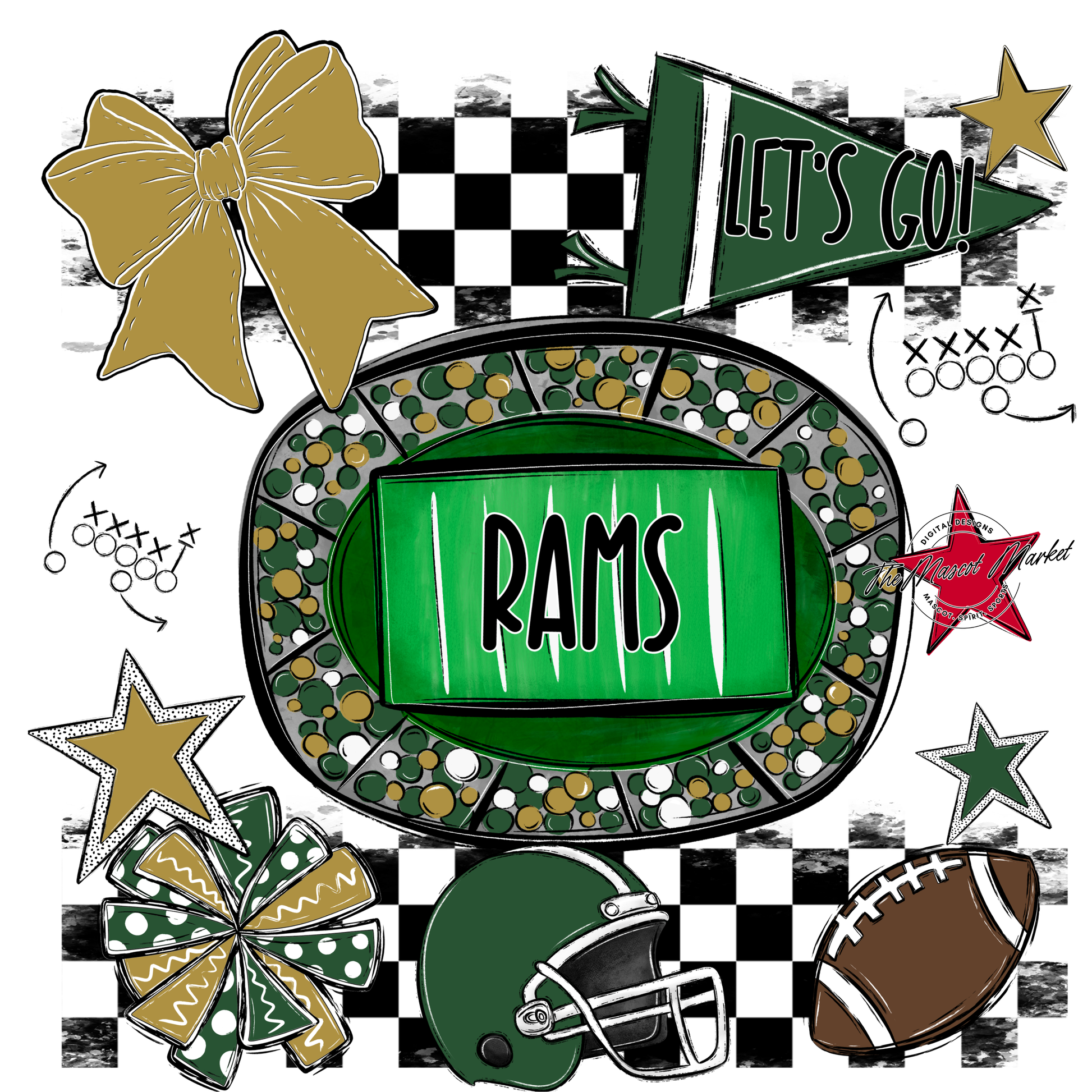Rams Checkers Spirit Design-Green-Gold