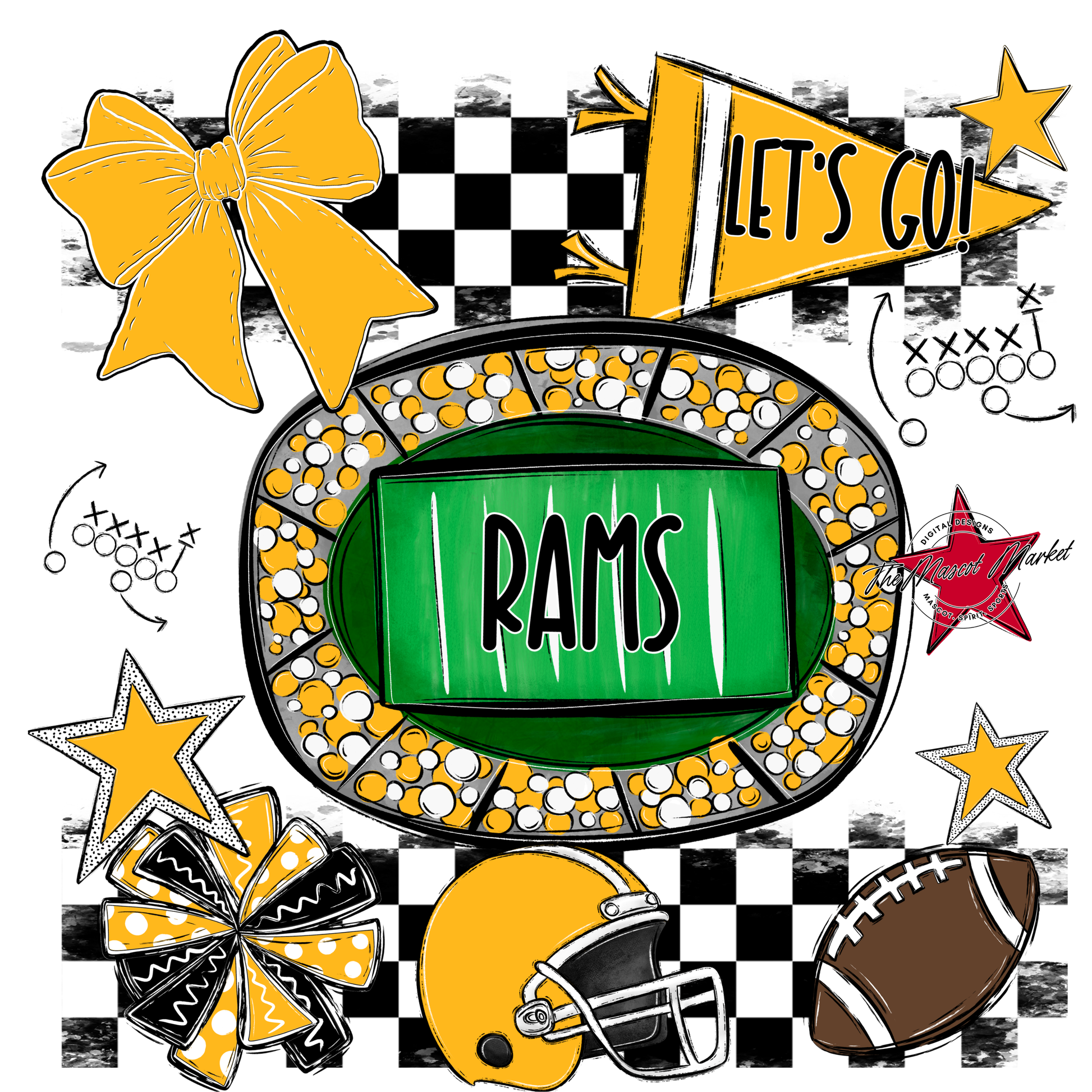 Rams Checkers Spirit Design-Yellow