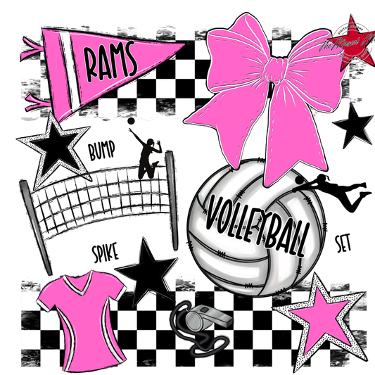 Rams Checkers Volleyball Spirit Design-Baby Pink
