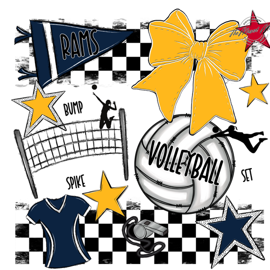 Rams Checkers Volleyball Spirit Design-Navy-Yellow