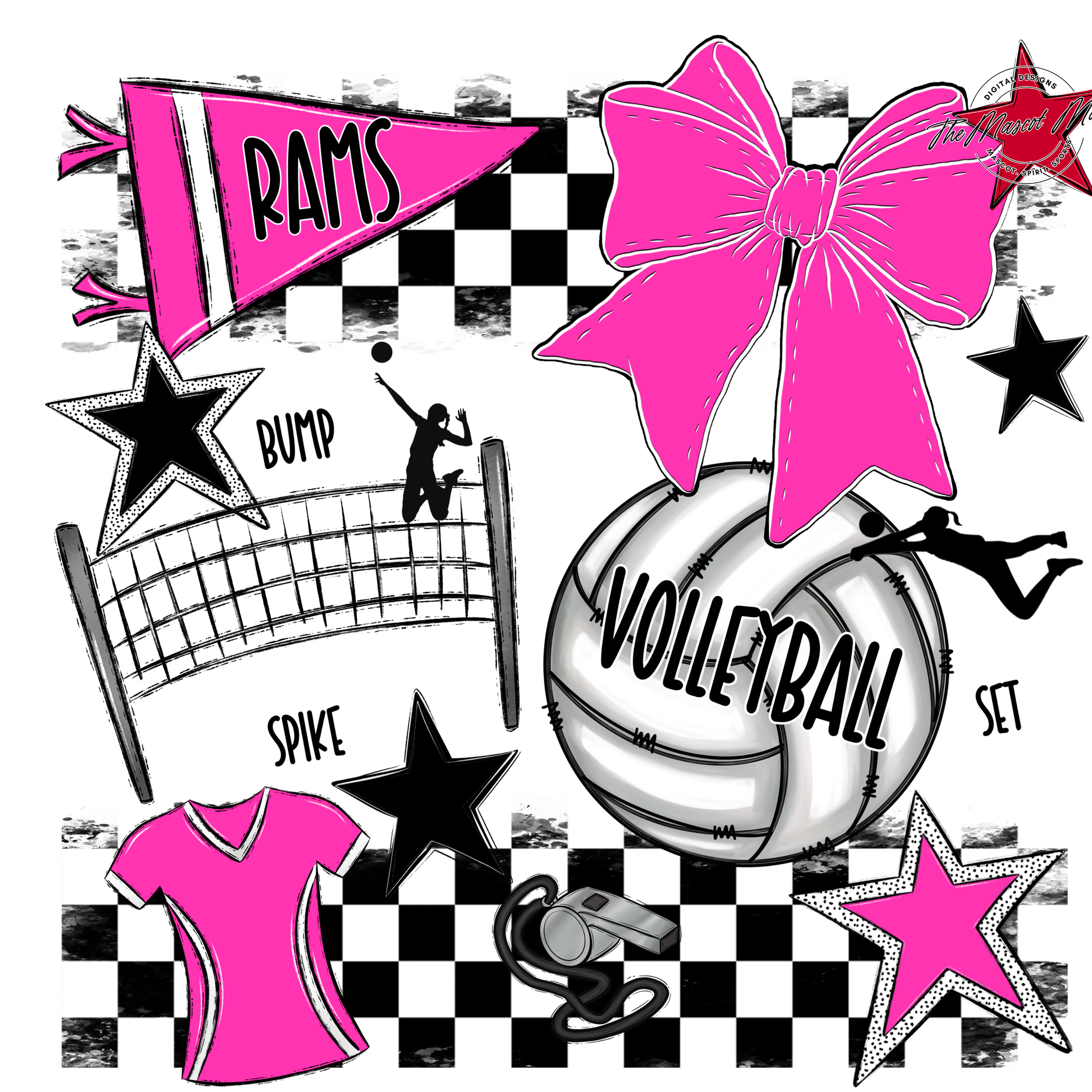 Rams Checkers Volleyball Spirit Design-Pink