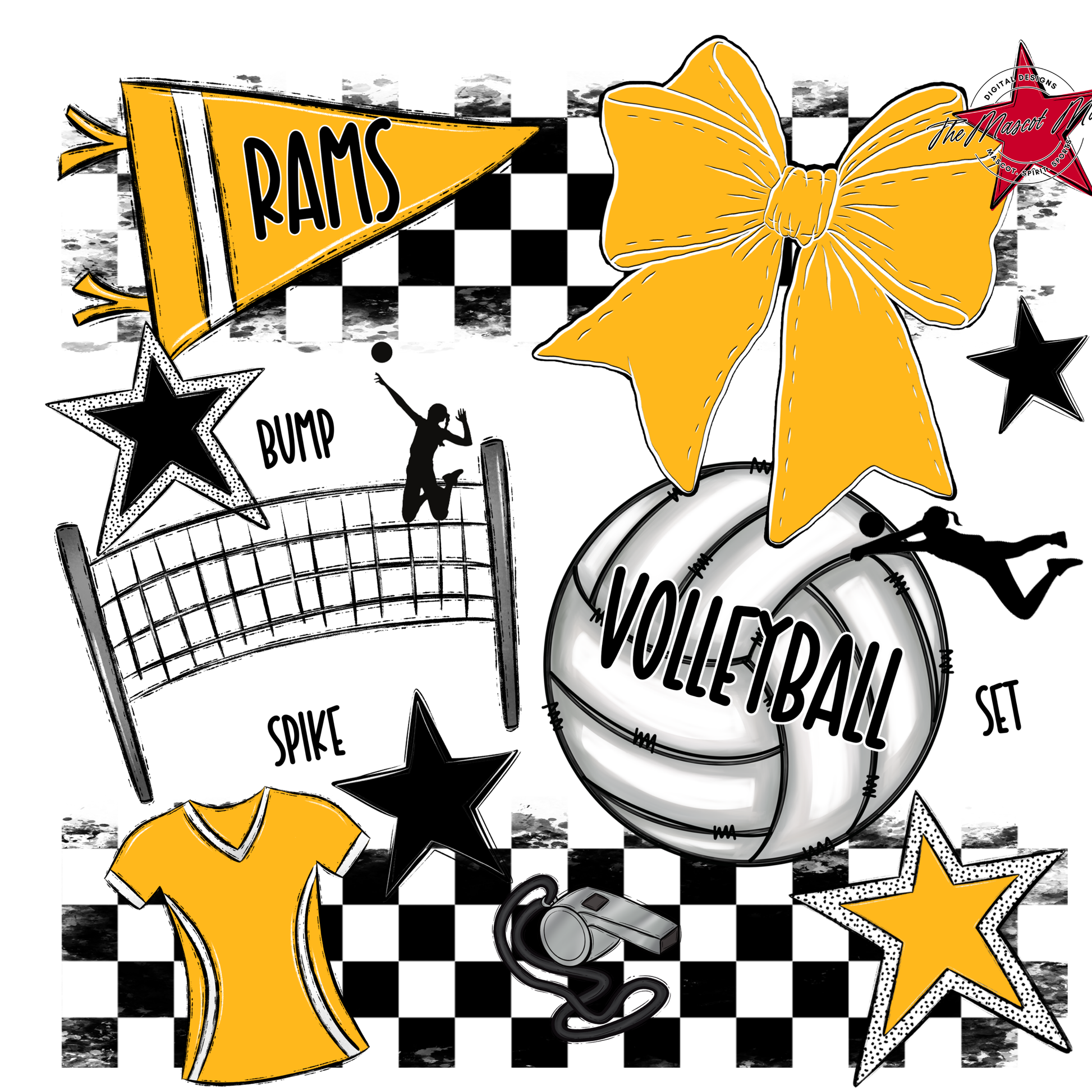 Rams Checkers Volleyball Spirit Design-Yellow
