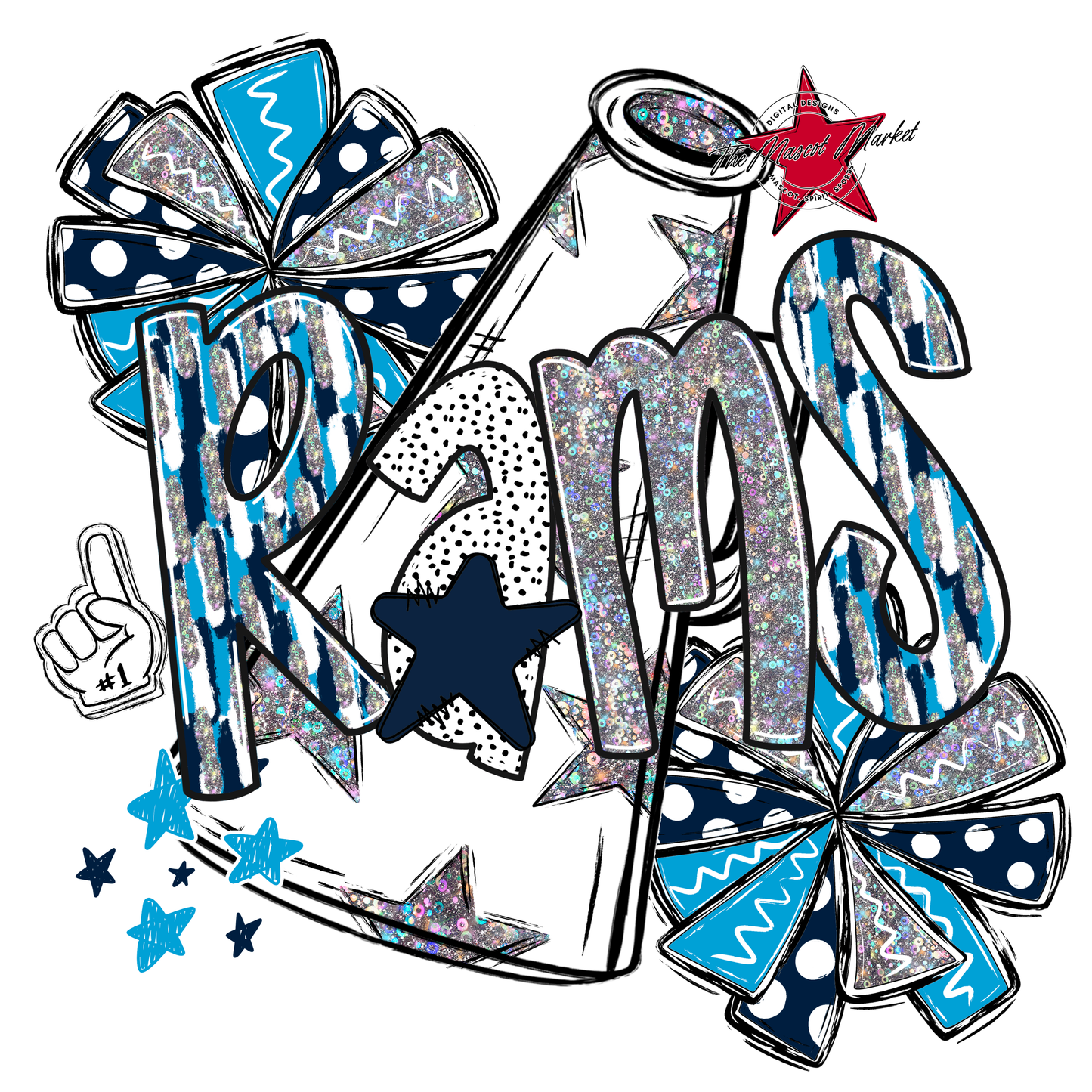 Rams Cheer Megaphone Scrape-Navy-Carolina Blue