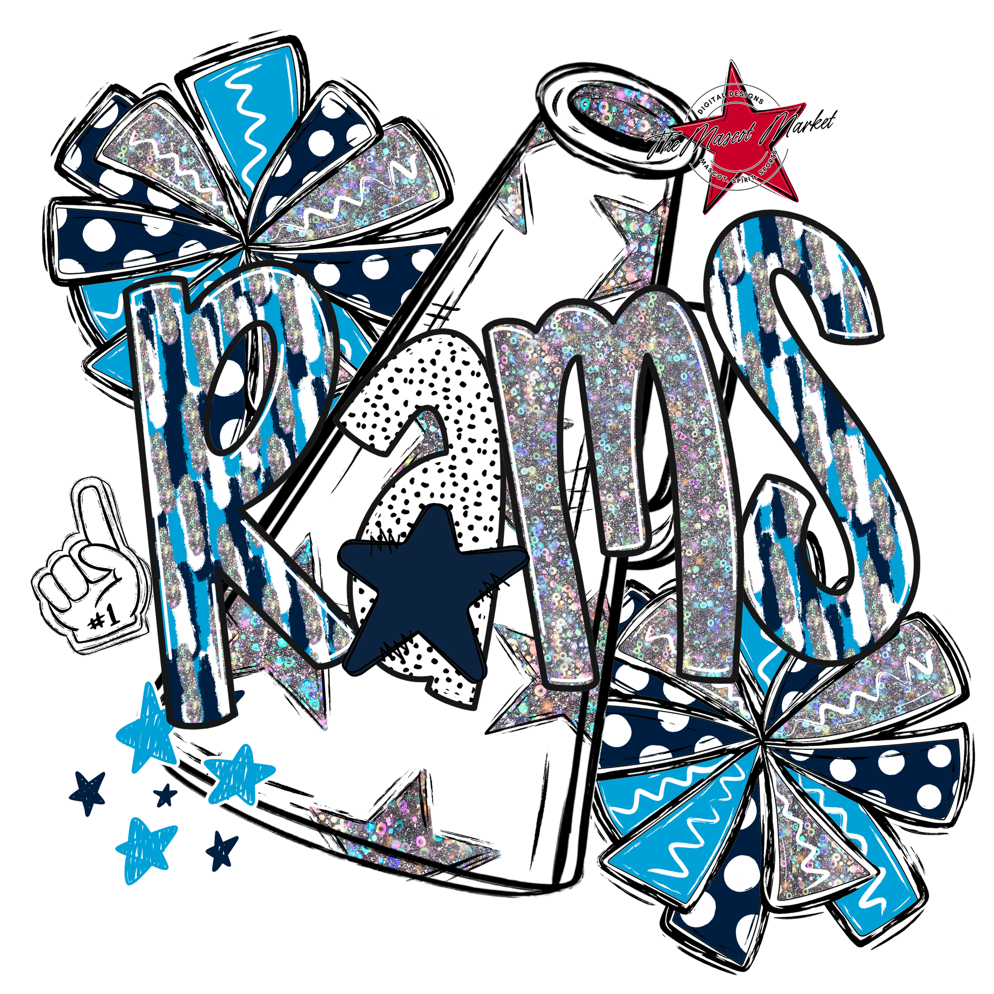 Rams Cheer Megaphone Scrape-Navy-Carolina Blue