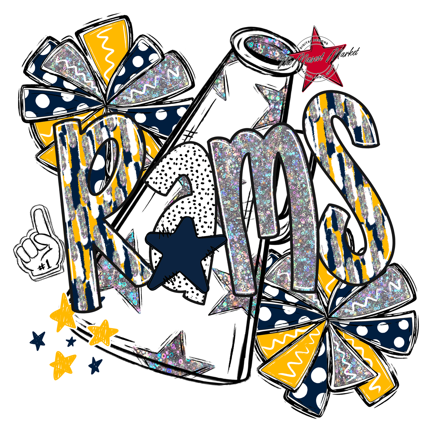 Rams Cheer Megaphone Scrape-Navy-Yellow