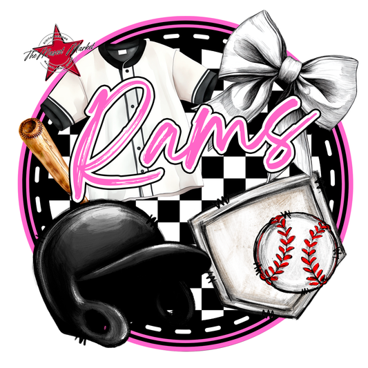 Rams Circle Baseball Design-Baby Pink