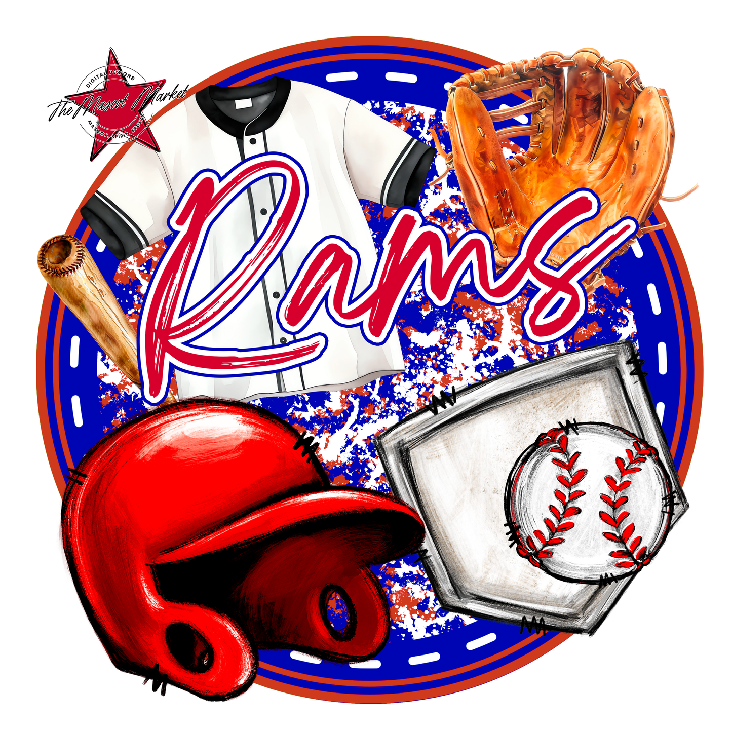 Rams Circle Baseball Design-Blue-Red