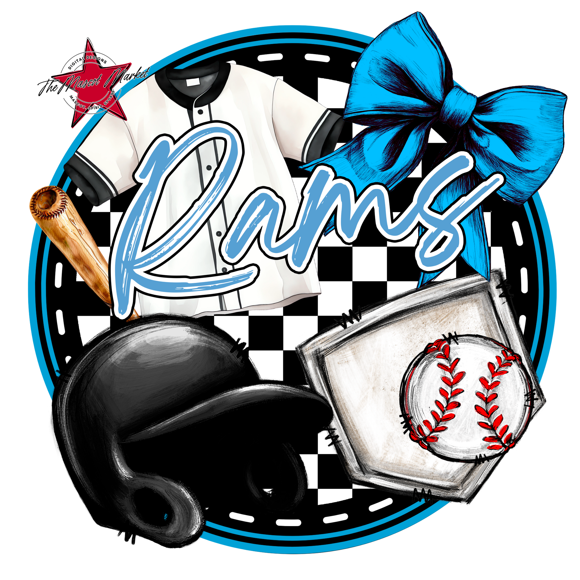 Rams Circle Baseball Design-Carolina Blue