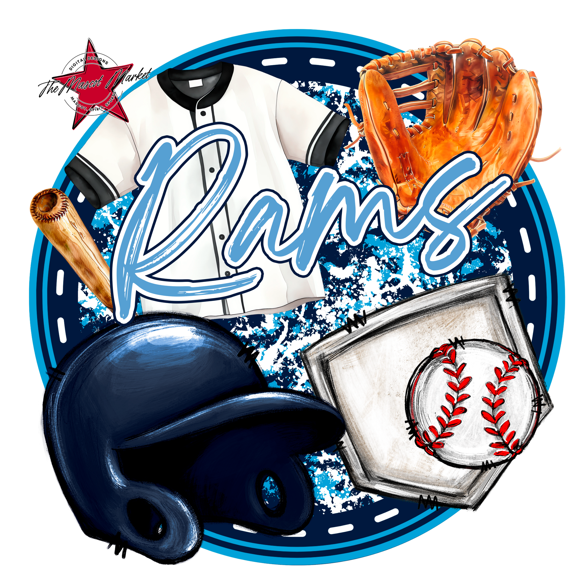 Rams Circle Baseball Design-Navy-Carolina Blue
