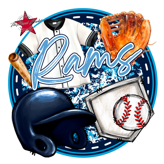 Rams Circle Baseball Design-Navy-Carolina Blue