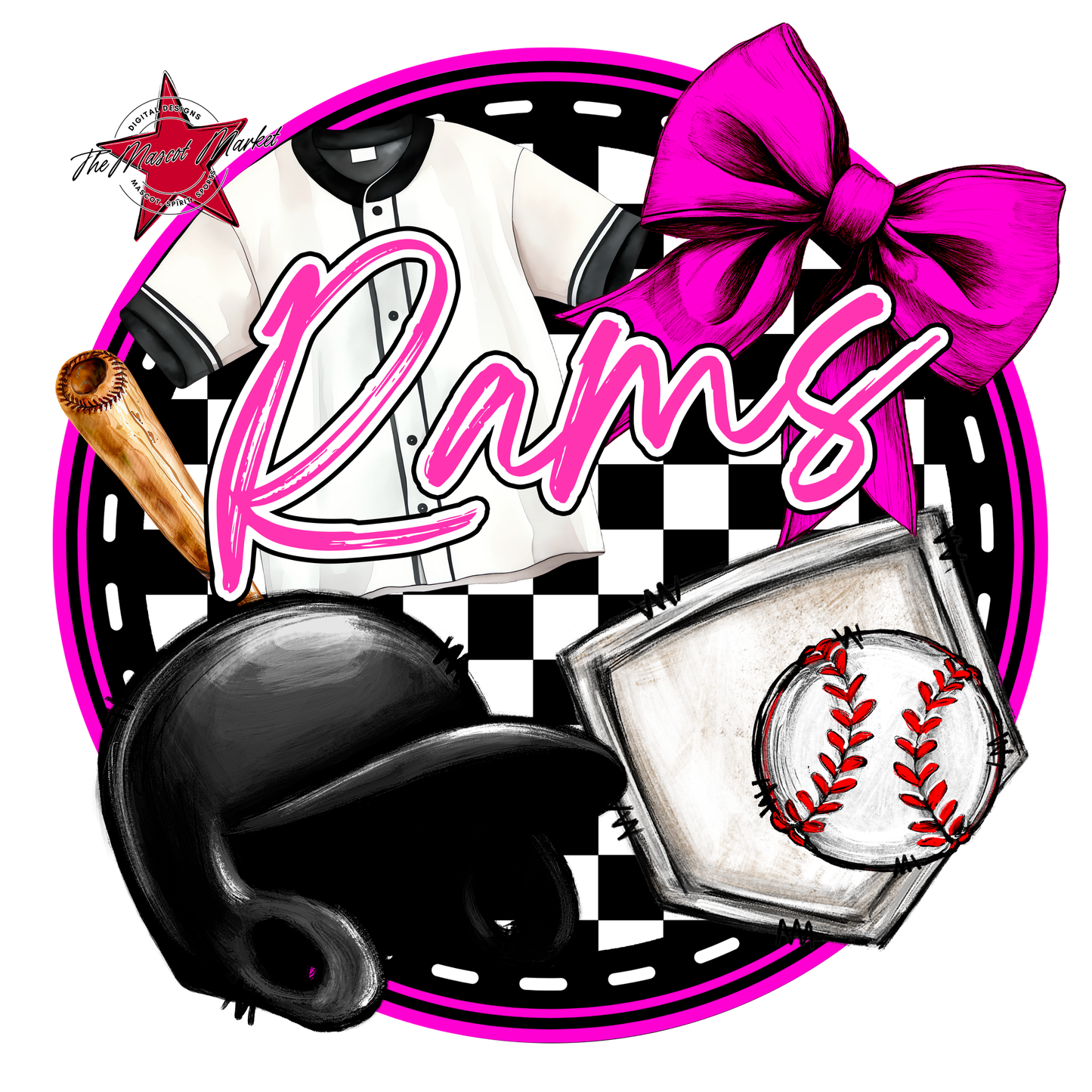 Rams Circle Baseball Design-Pink
