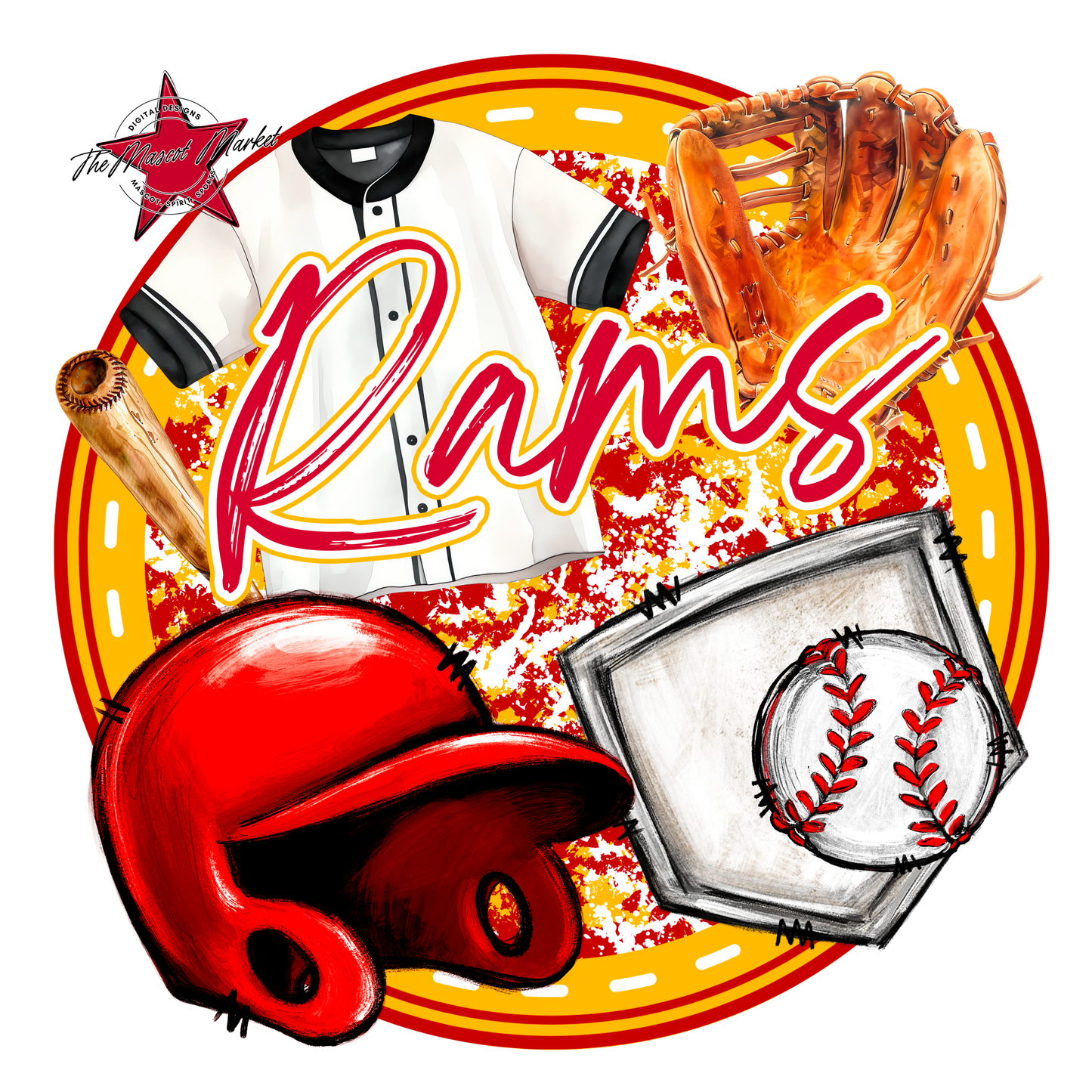 Rams Circle Baseball Design-Red-Yellow
