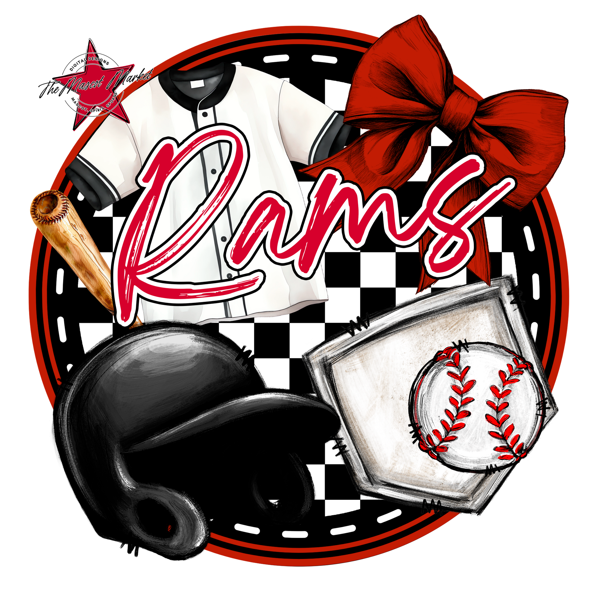 Rams Circle Baseball Design-Red