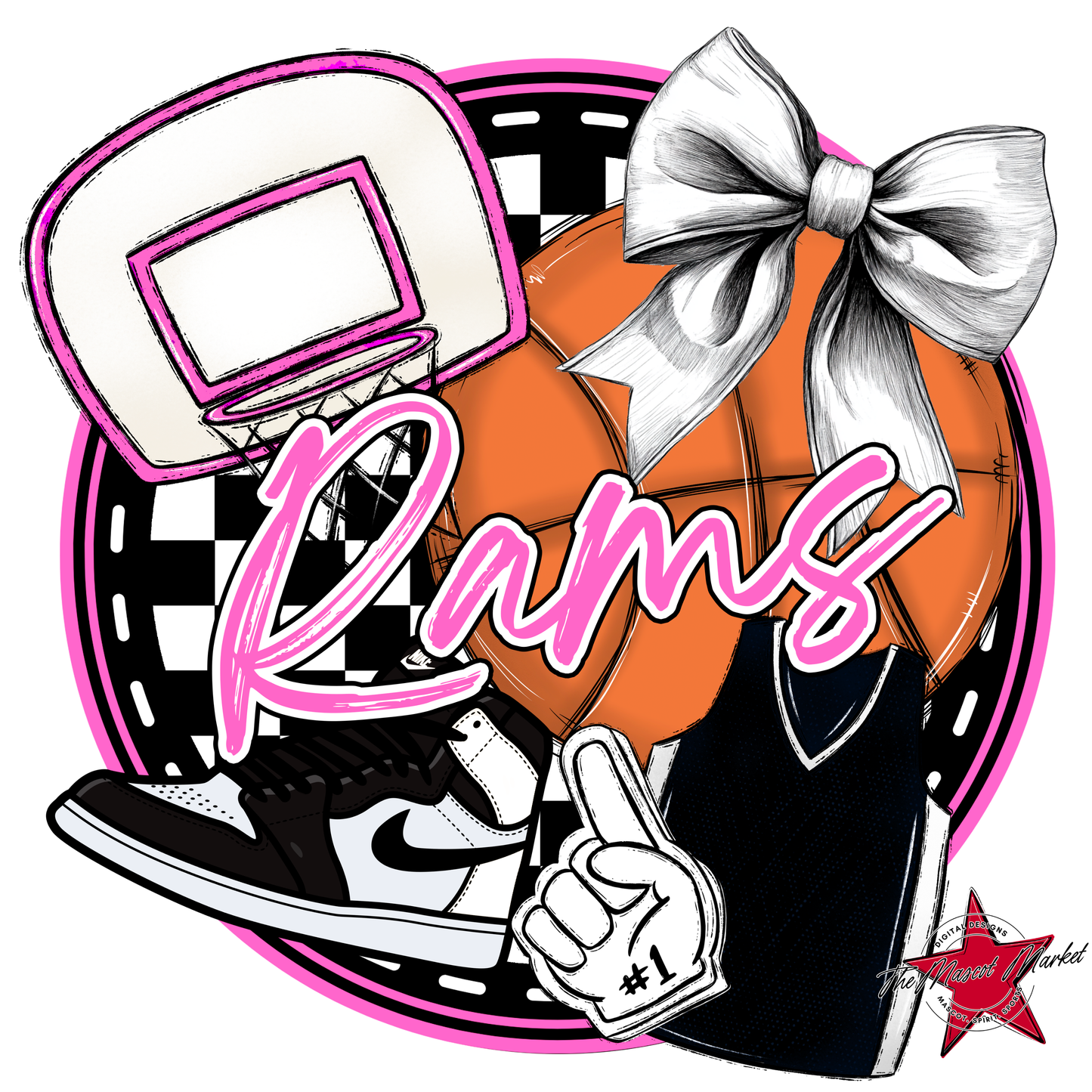 Rams Circle Basketball Design-Baby Pink