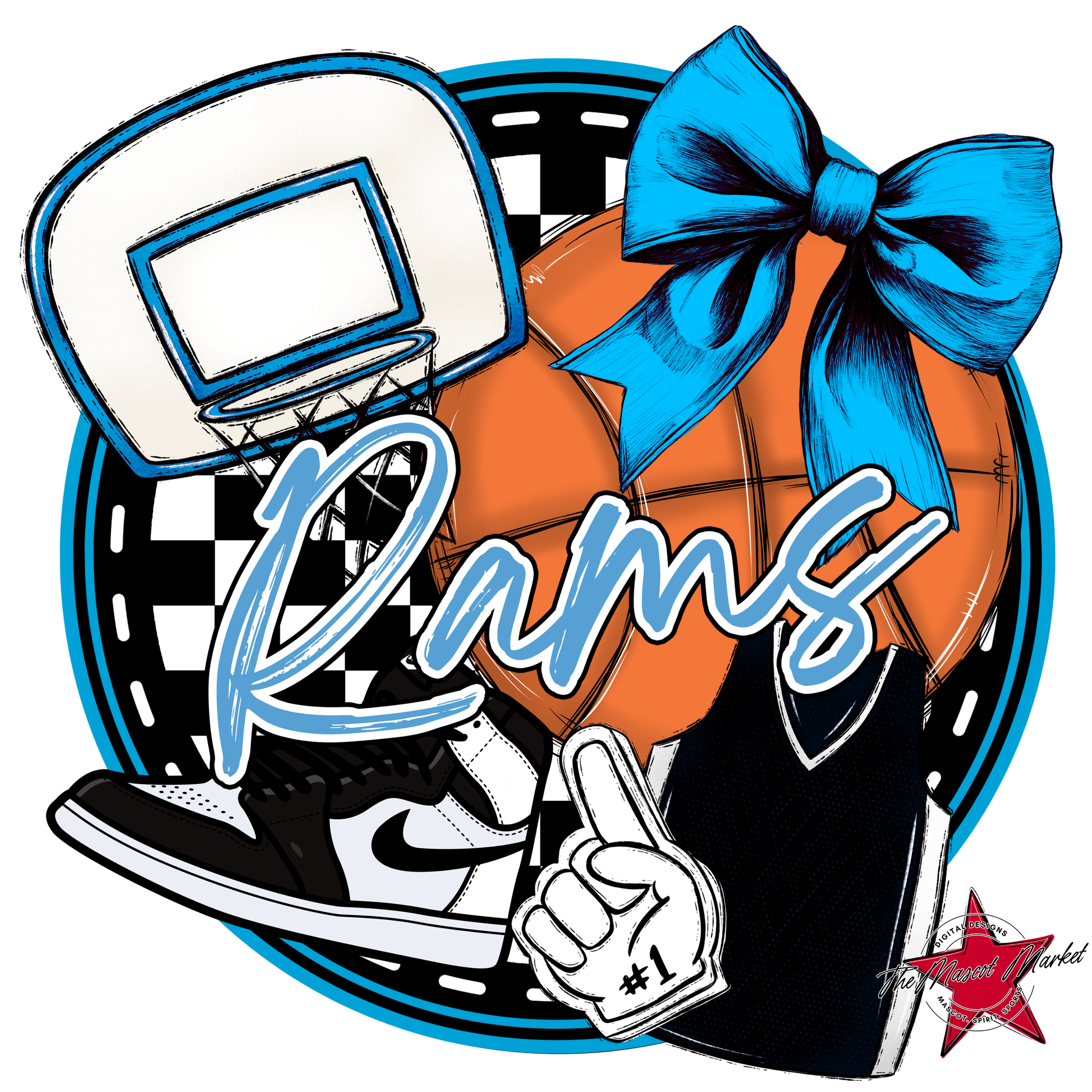 Rams Circle Basketball Design-Carolina Blue