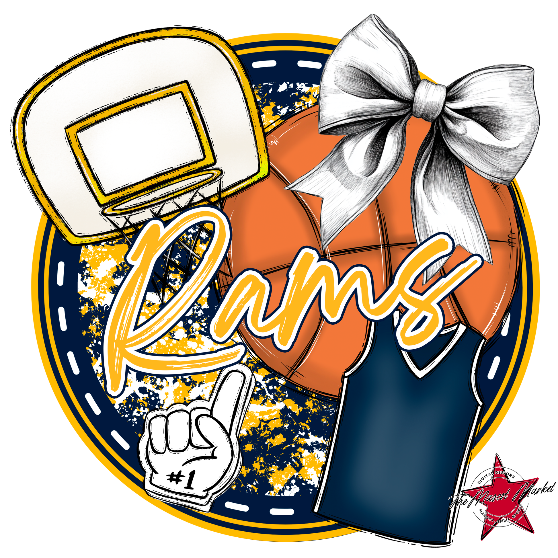 Rams Circle Basketball Design-Navy-Yellow