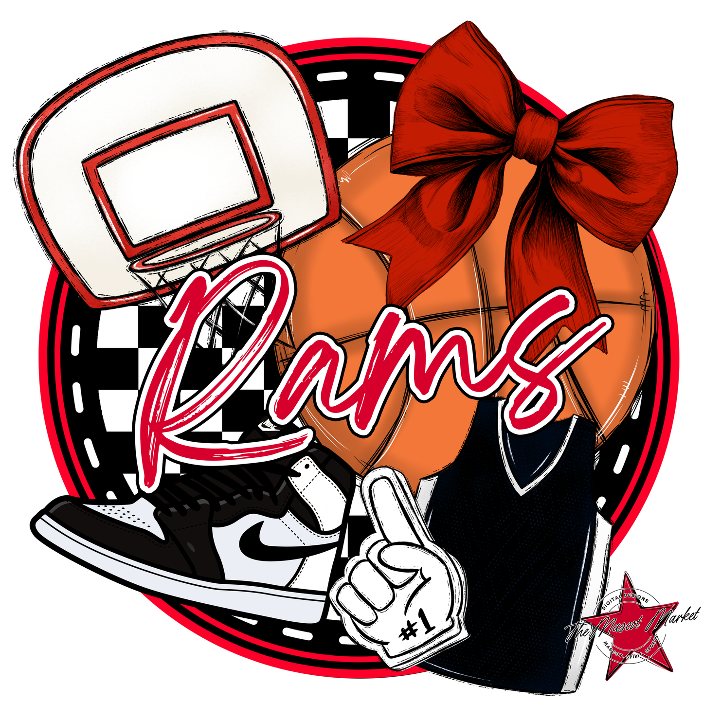 Rams Circle Basketball Design-Red