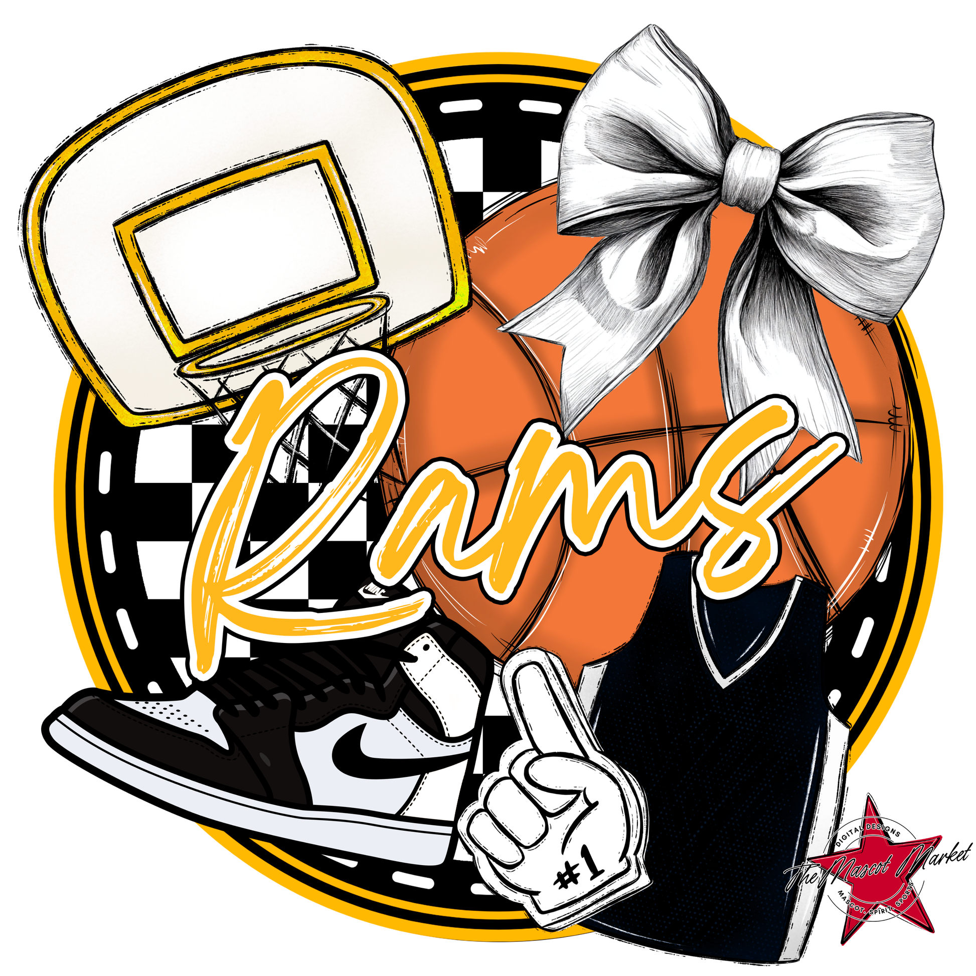 Rams Circle Basketball Design-Yellow