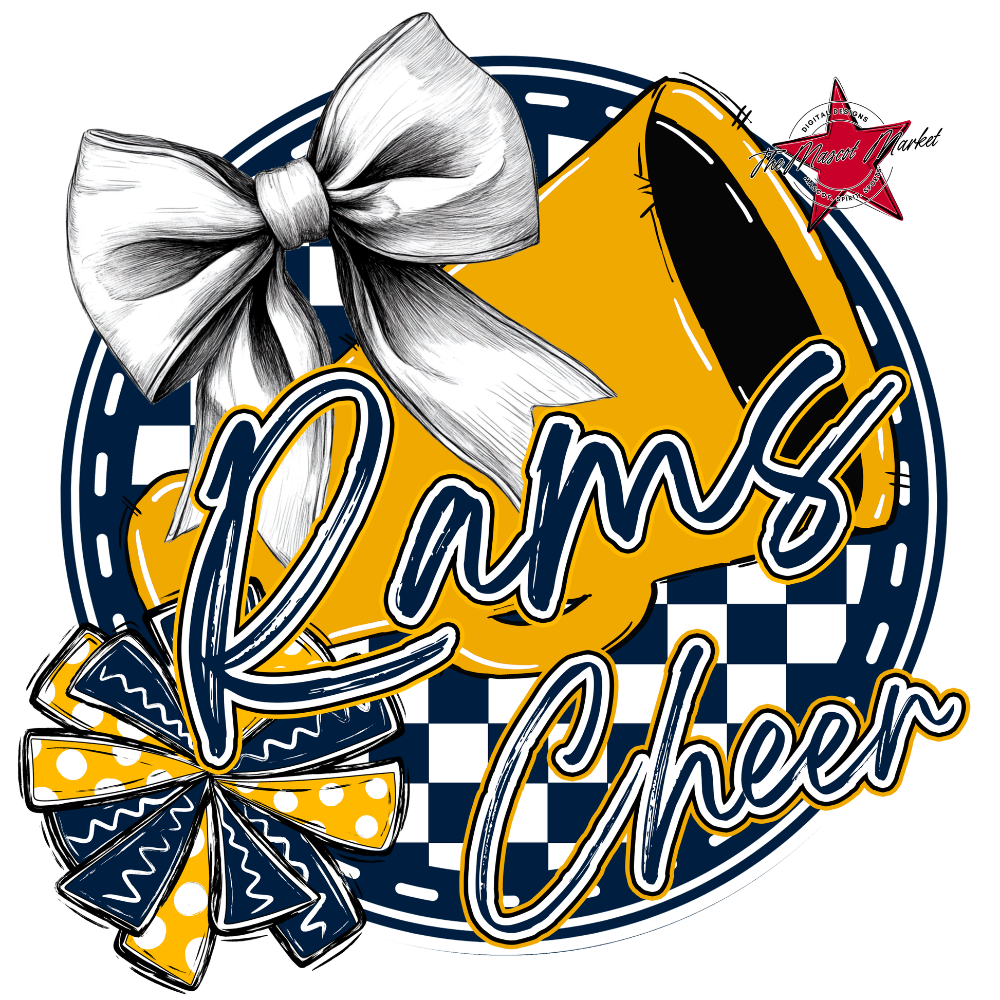 Rams Circle Cheer Design-Navy-Yellow