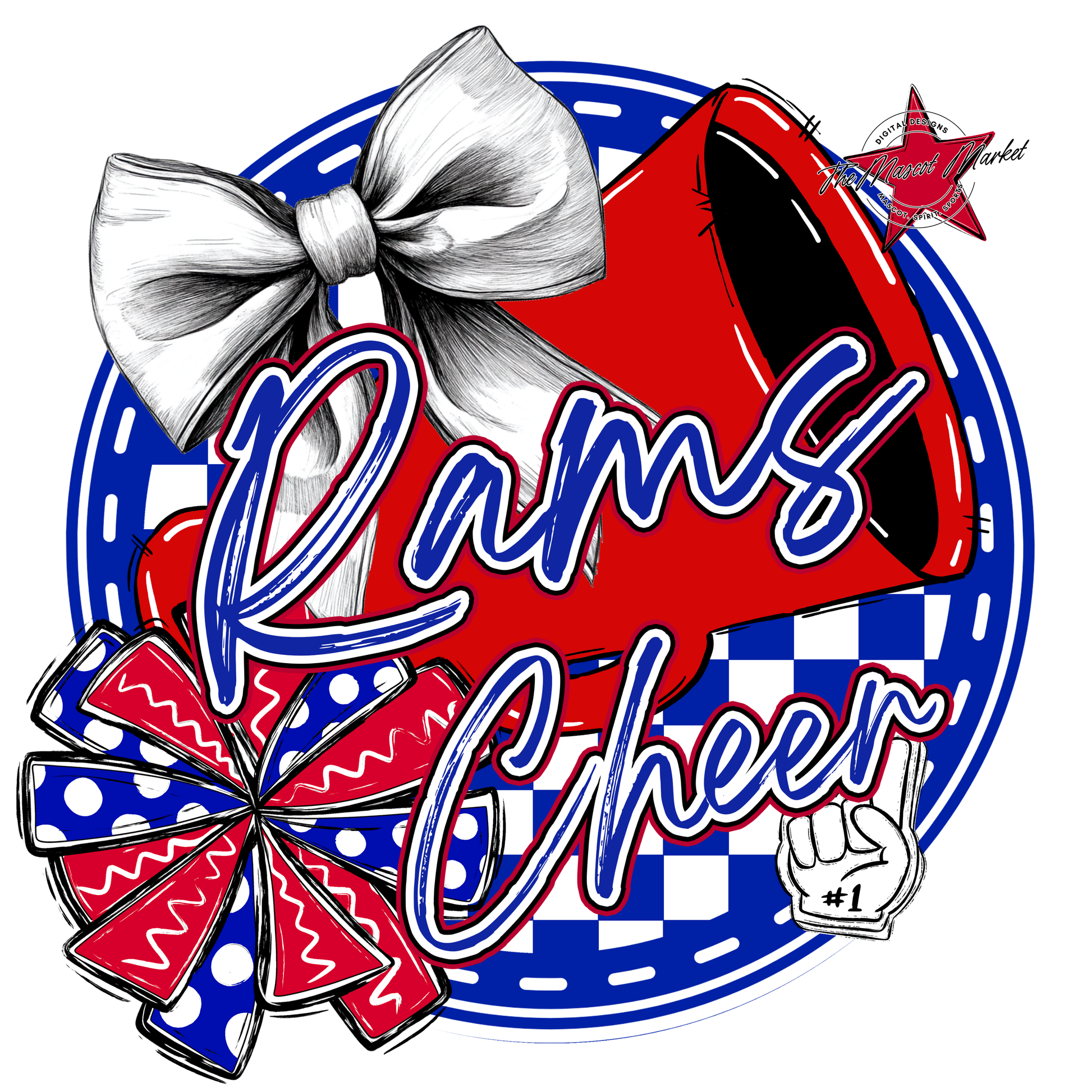 Rams Circle Cheer Design-Royal Blue-Red