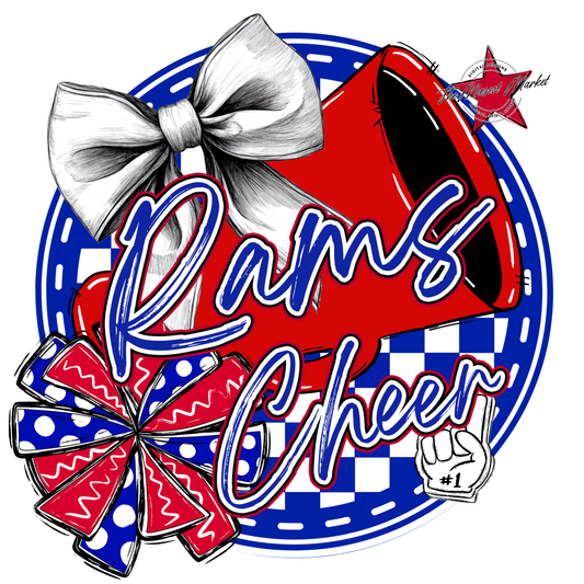 Rams Circle Cheer Design-Royal Blue-Red