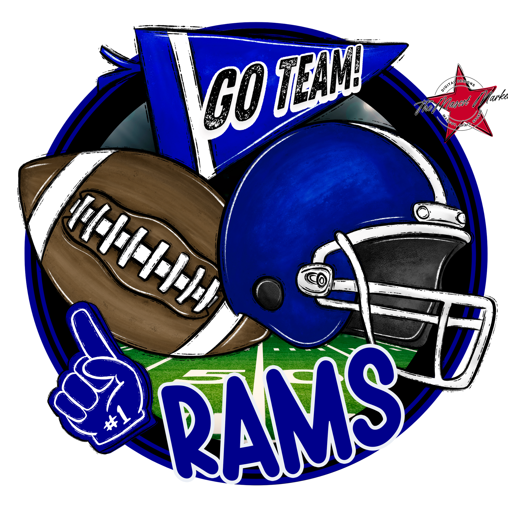 Rams Circle Football Design-Blue