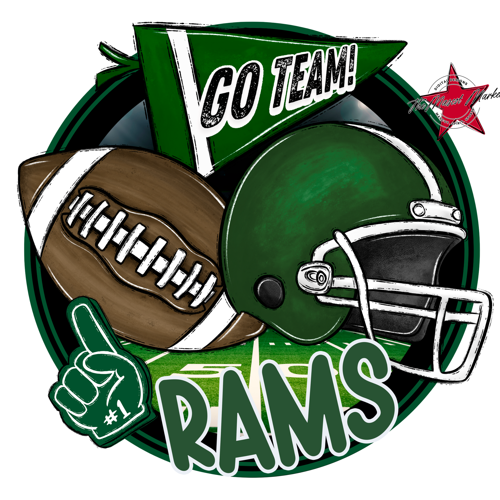 Rams Circle Football Design-Green