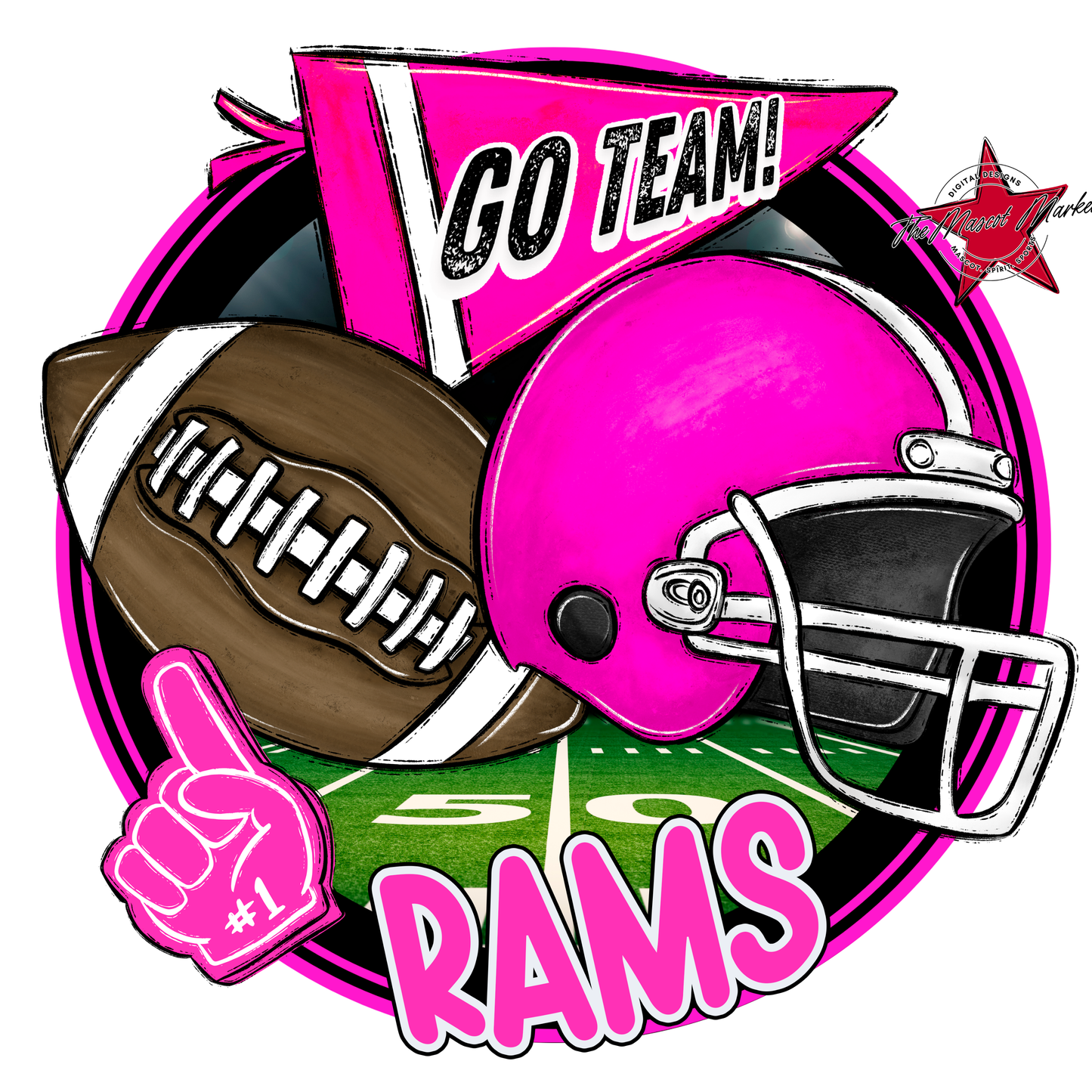 Rams Circle Football Design-Pink