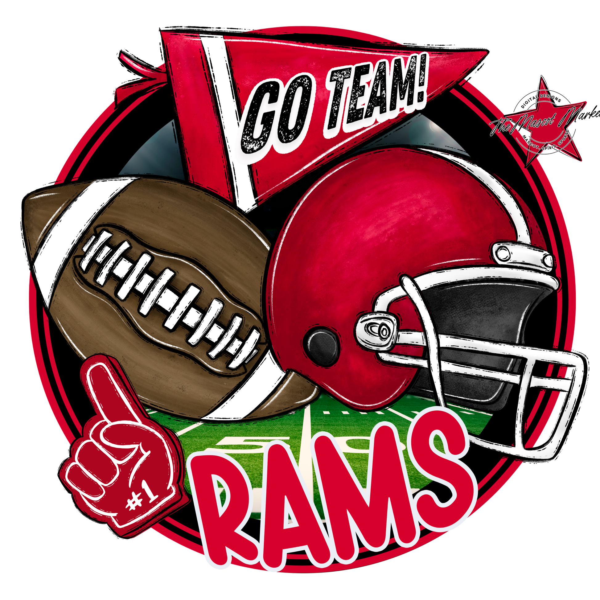 Rams Circle Football Design-Red