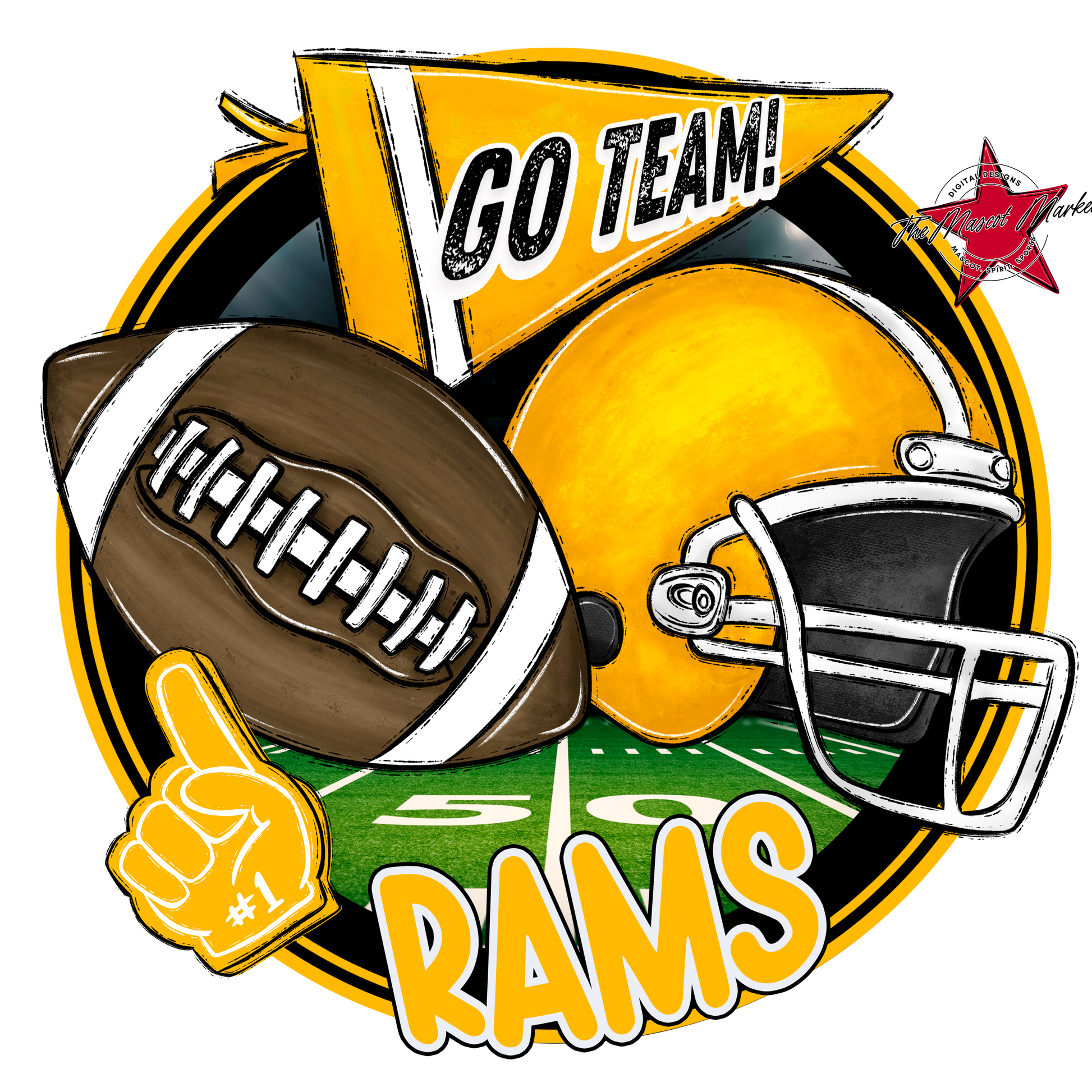Rams Circle Football Design-Yellow
